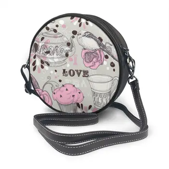 

OLN Circular Design Fashion Women Shoulder Bag Vintage Tea Cup Pat Print Women's Crossbody Messenger Bags Ladies Purse