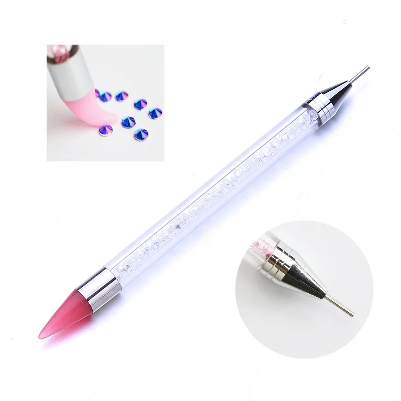Новинка, двухконцевая Силиконовая ручка для дизайна ногтей, точечная ручка, стразы, карандаш, хрустальные украшения, инструмент для маникюра, 2 способа, без воска