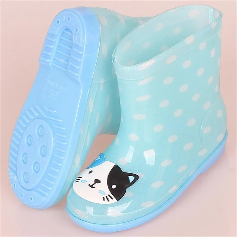 blue cat Новые детские резиновые сапоги с рисунком из мультфильма; Водонепроницаемая Обувь для мальчиков и девочек; детские Нескользящие ботильоны из ПВХ с принтом на все сезоны; Милая обувь для дождливой погоды - Цвет: blue cat