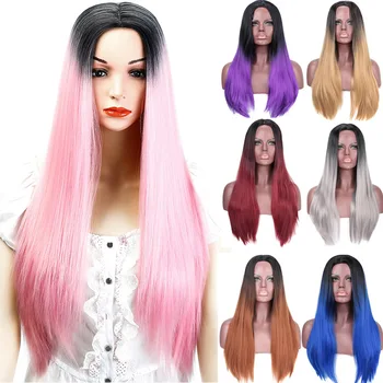 

DIANQI Ombre Blackpink Long Straight Synthetic Wigs for Black Women Pink Wigs 26 Inch 8 Colors Can Be Cosplay Wigs