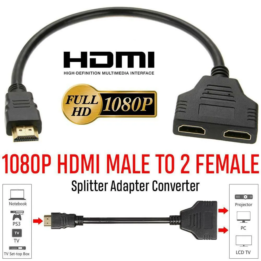 1080P HDMI Port Male to 2 Female 1 in 2 Out Splitter Cable Adapter Converter hudiemm0B Video Cables & Interconnects