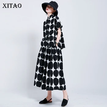 

XITAO High Waist Skirt Fashion New Women 2020 Summer Goddess Fan Casual Style Dot Small Fresh Loose Print Skirt DZL1107