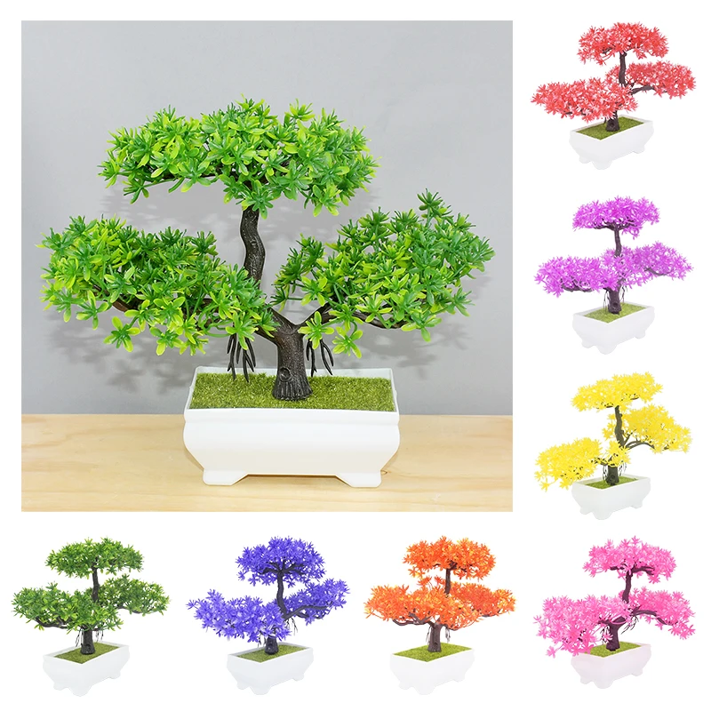 1pc Artificial Plants Bonsai Small Pine Tree Pot Fake Flower Plant For Living Room Office Table Ornaments Welcoming Pines Bonsai