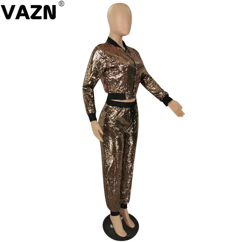 VAZN, новинка, тяжелая индустрия, расшитая блестками, верх с длинными рукавами, топ, длинные штаны, спортивные костюмы, тонкий женский комплект из 2 предметов