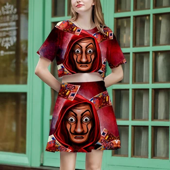 

Salvador Dali Short skirt suit Hot 2 Short Sleeve T-shirt and suit Salvador Dali Two Piece High Quality Casual New set summer