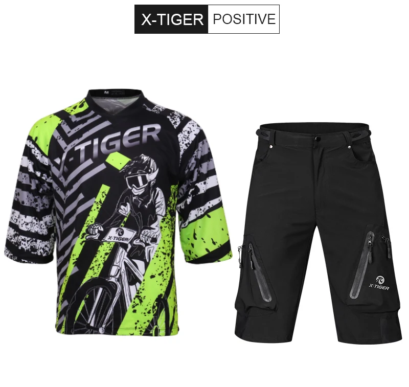 X-Tiger, полиэстер, одежда для велоспорта, средний рукав, DH, рубашка, для спуска по гору, Джерси, дышащая, быстросохнущая, велосипедные майки, набор для велоспорта