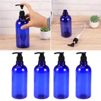 

4pcs 500ML Empty Pump Plastic Bottles Refillable Travel Containers Pressure Emulsion Bottle For Traveling Home Use (Blue)