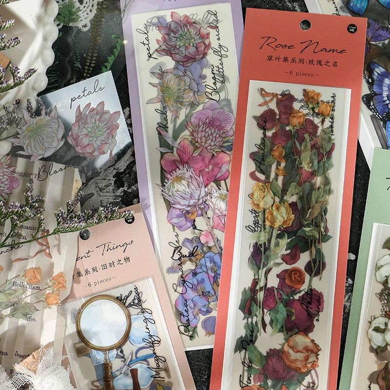 3 Sheets/pack Vintage Floral Plants Forest PET Sticker Decoration Diy Scrapbooking Sticker Stationery Kawaii Diary Label Sticker afbeelding
