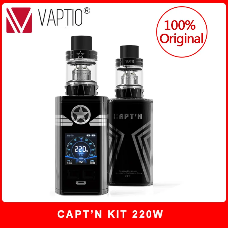 

Authentic Electronic Cigarette Vaptio CAPT'N Kit 2.0ml/4.0ml Atomizer Top filling with 220w box mod Fitted 510 Thread Tank