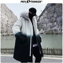 Privathinker мужские длинные градиентные теплые зимние куртки пальто мужские уличная куртка парка мужская с меховым воротником утепленная ветровка