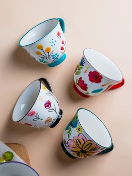 

Japanese Porcelain Flower Painted Ceramic Large Mug Nordic Style Personalised Pottery Handmade Mug Work Tea Coffee Cups II50MKB