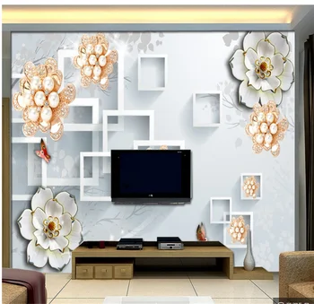 

Pearl flower butterfly romantic beautiful European 3D TV background wall custom wallpaper 8D waterproof wall covering