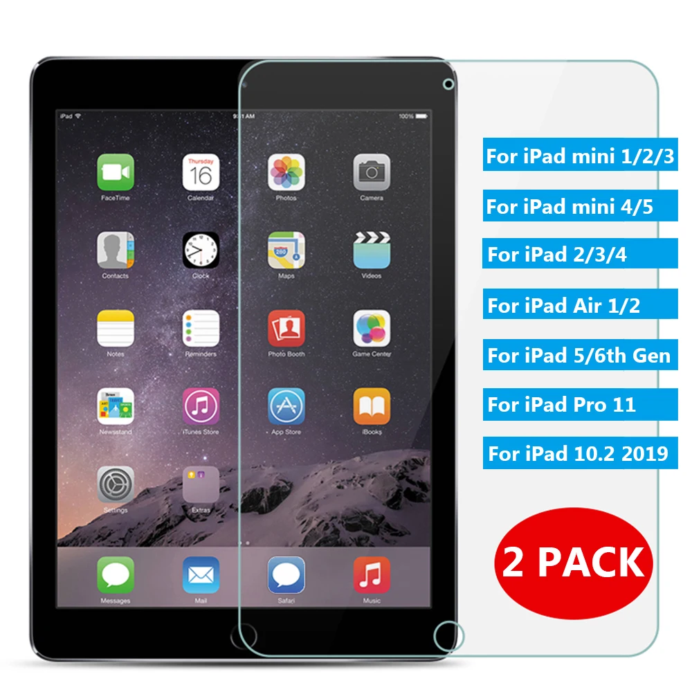 2 упаковки против царапин для Apple iPad mini/Air/Pro 7," 9,7" 10," 10,5" закаленное стекло 9H протектор экрана планшета