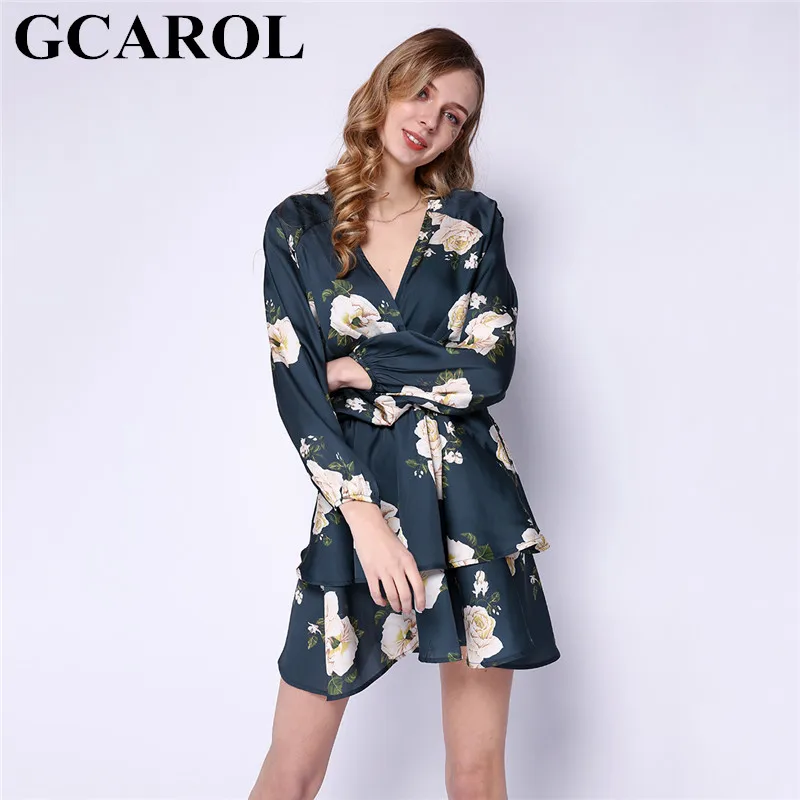 Женское платье с v образным вырезом GCAROL элегантное двухслойное оборками и