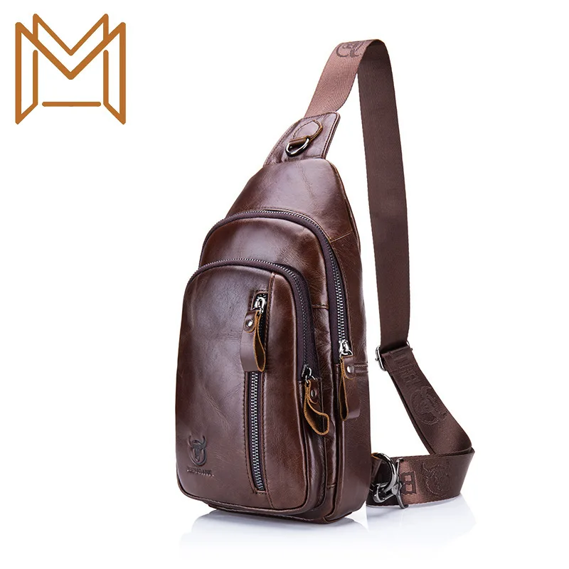 

Man Genuine Leather Single Shoulder Messenger Chest Layer Cowhide More Function Motion Leisure Time