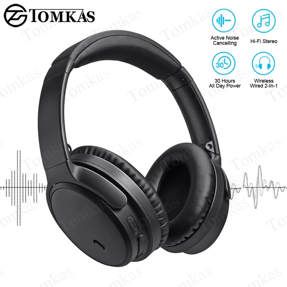 TOMKAS Беспроводные наушники с активным шумоподавлением Bluetooth игровые гарнитуры ANC