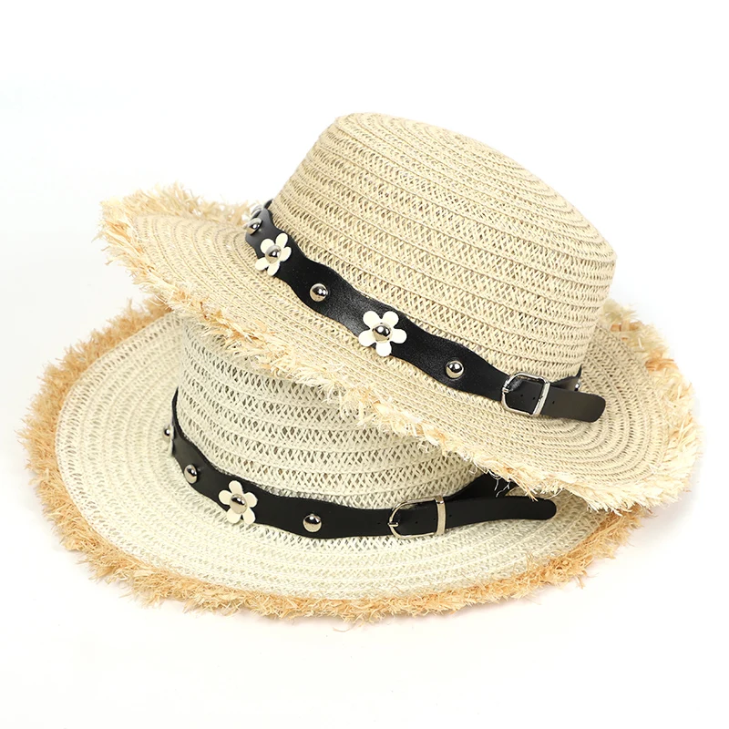 

2020 Summer Hat Women Straw Hat Sun Fashion Flat PU Leather Floret Panama Breathable Casual Protection Beach Sun Hats For Women