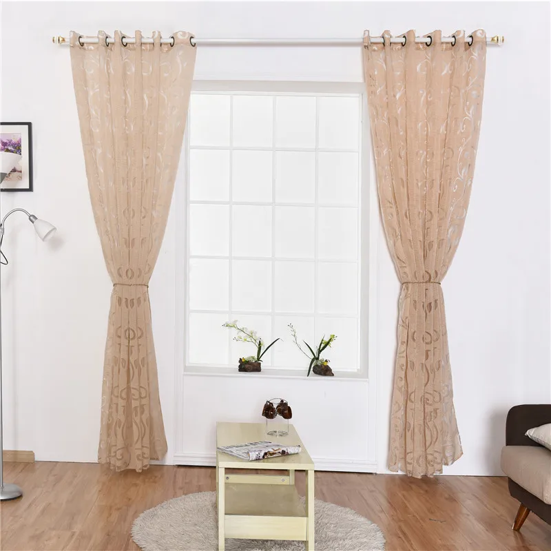 Мода простой Сельский стиль цветок лоза пузырь вырезанный цветок Форма экран занавес на окна шторы s для гостиной украшения спальни - Цвет: beige