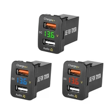 Car Charger Type c QC3.0 With Audio Input Pluggable U Disk 12-24V Dual Port USB Charger Voltmeter 5V For Toyota Corolla/Prado