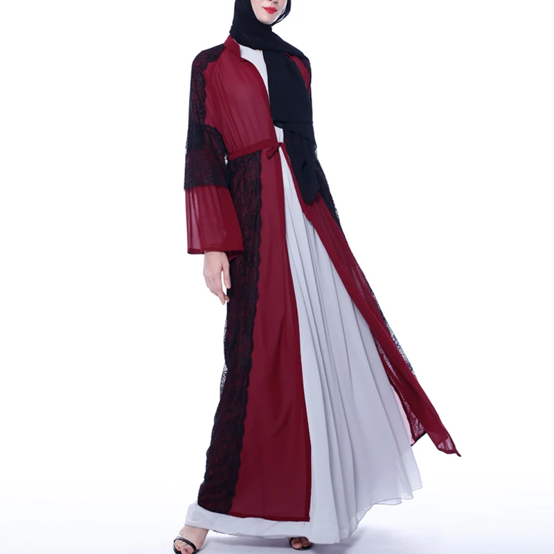 MISSJOY мусульманское abaya женское платье с расклешенными рукавами модал турецкий кафтан Средний Восточный Повседневный шифон, кружево с отделкой стиле пэчворк женский халат Плать