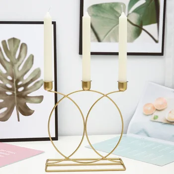 

Nordic Iron Art Candle Holder Metal Geometric Romantic Candlelight Dinner Desktop Three Heads Porta Velas Home Decor BE50CD