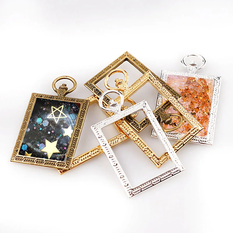 

Vintage Rectangle Antique Metal Hollow Frame Glue Blank Connector Charms Pendant DIY Jewelry Findings Accessories