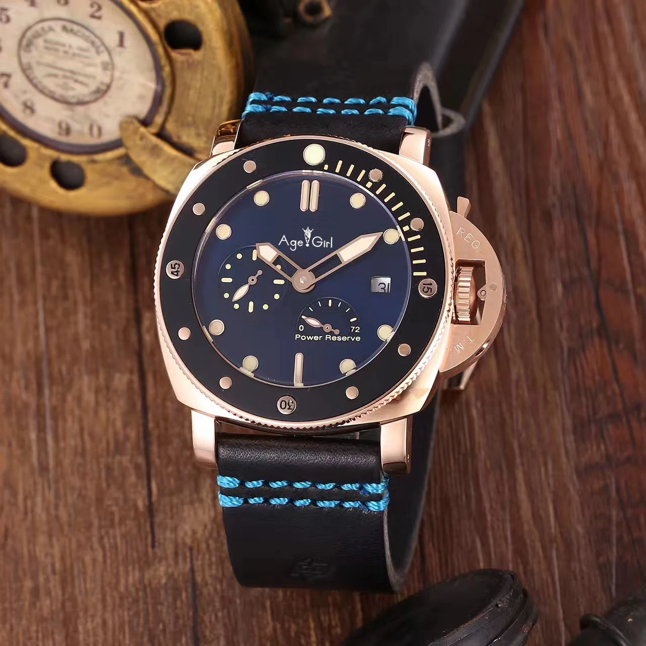 

Famous Brand New Men Automatic Mechanical Sapphire Stainless Steel Rose Gold Black Ceramic Leather Watch Power Reserve Luminous