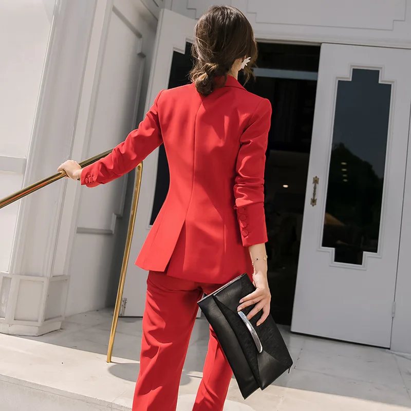 Spring and autumn New office work blazer suits of high quality OL women pants suit blazers jackets trouser two pieces set red