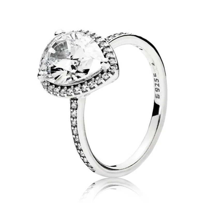 

Authentic 100% 925 Sterling Silver Rings for Women Radiant Large Teardrop Ring With Clear CZ Original Brand Pan Wedding Jewelry