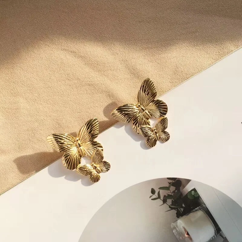 Hot Fashion Metal Butterfly Multilayer Creative Earrings Big Geometric Pattern Ear Accessories Decoration For Women IE998