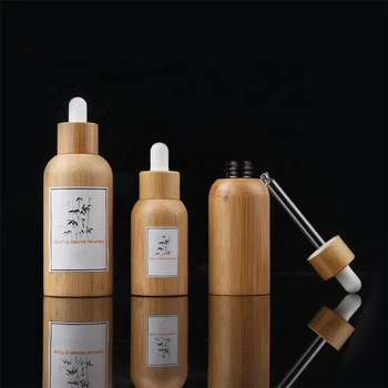 

Free engraving logo wholesale 30ml 50ml empty Natural Bamboo Wood glass dropper bottle bottle refillable bottle free tool
