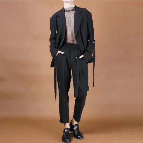S-6XL!!2019 Original design irregular binding with decorative broad shoulder casual suit jacket men's spring and autumn.