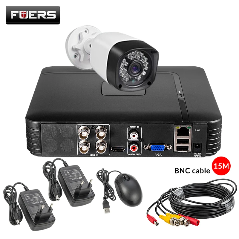FUERS 4CH DVR комплект камер видеонаблюдения Система безопасности 1520P IR-CUT наружная 4 шт AHD 4MP камера видеонаблюдения CCTV комплект - Цвет: 4CH DVR 1Pcs Cams