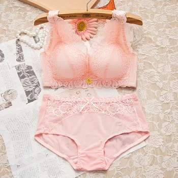 

Bra Set Without Steel Ring Gathered Sexy Small Chest Thick Cup Underwear Female Non-magnetic Lace Breastfeeding Adjustable Bra