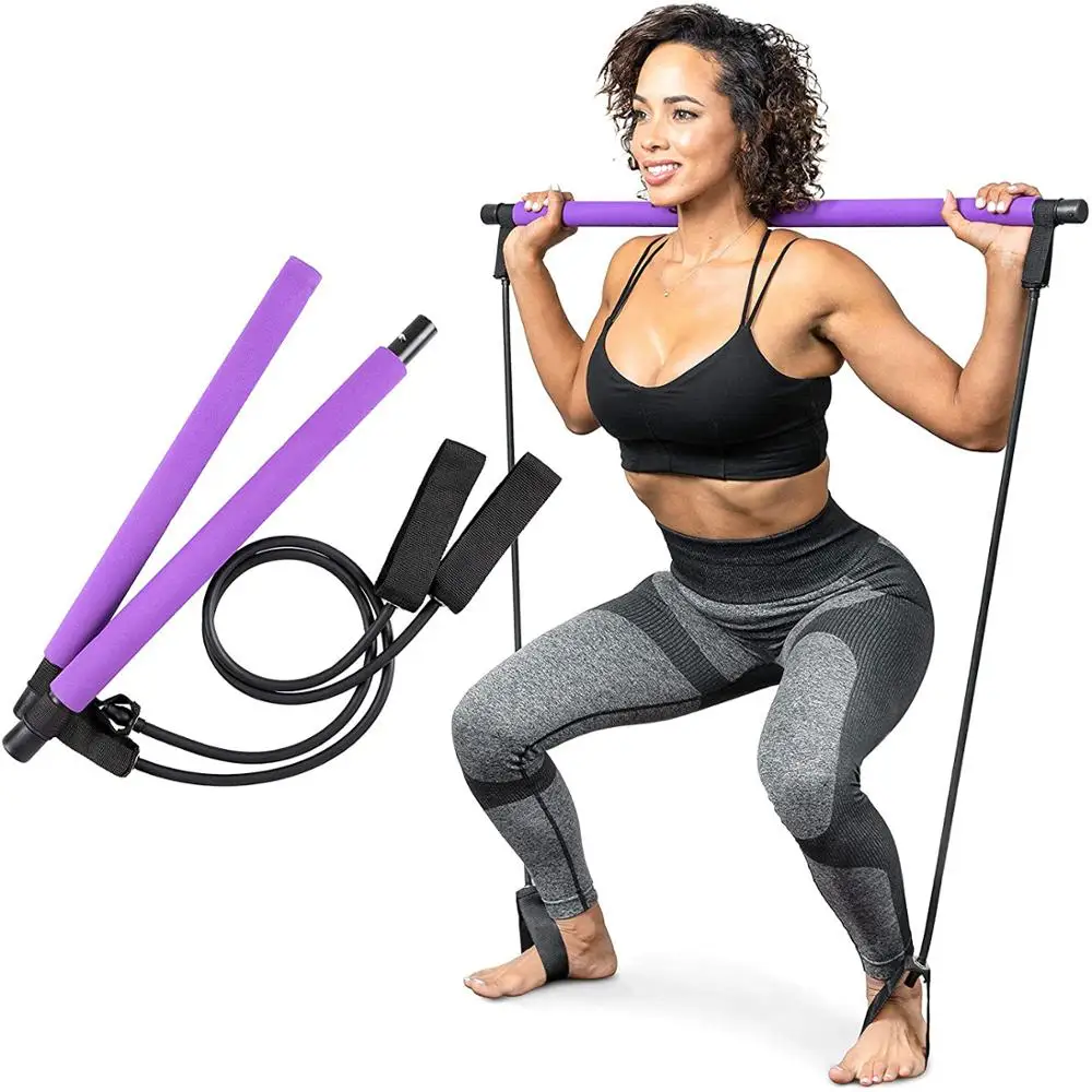 Portable Pilates Bar Stick with Resistance Band Gym Home Fitness Sports Exercise 