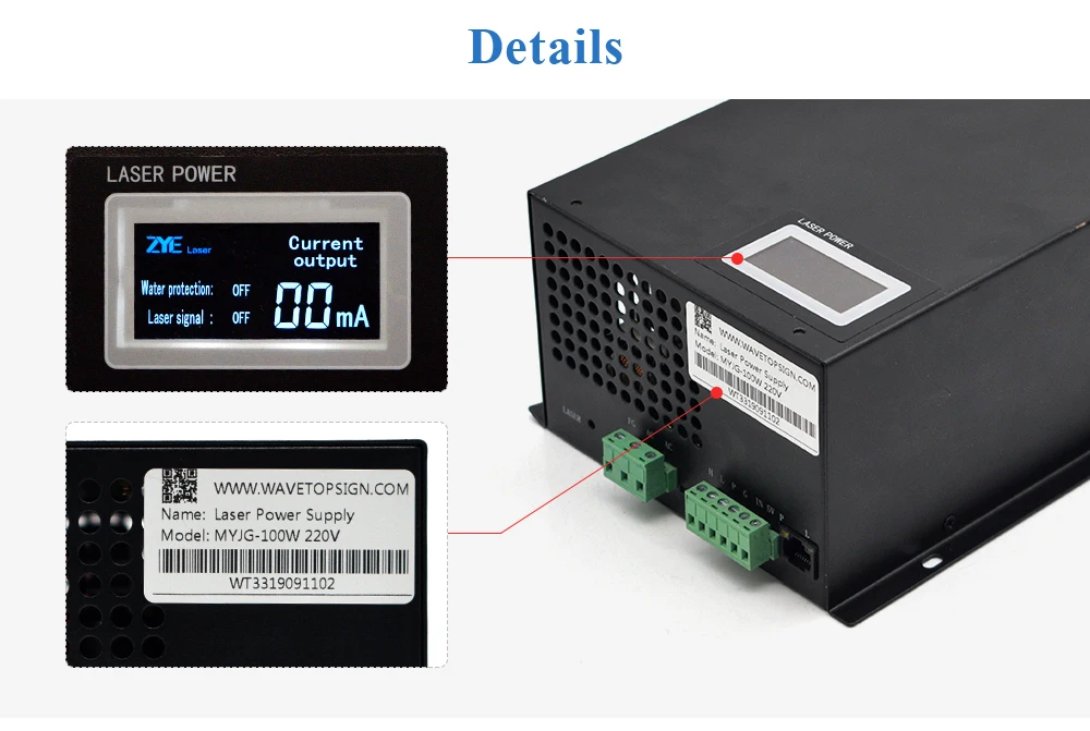WaveTopSign MYJG-100W 80-100W CO2 Laser Power Supply Category for CO2 Laser Engraving and Cutting Machine