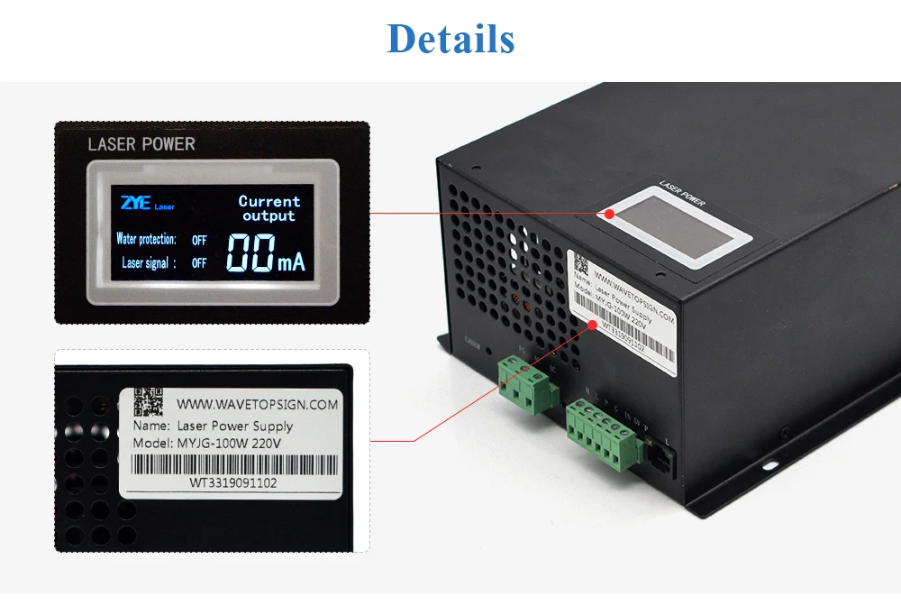 WaveTopSign MYJG-100W 80-100 Вт CO2 лазерный источник питания категории для CO2 Лазерная гравировальная и режущая машина