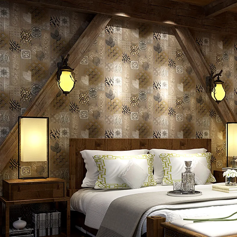 

0.53x10m Vintage nostalgic wallpaper antique imitation wood board study room paper Chinese classical style background wallpaper