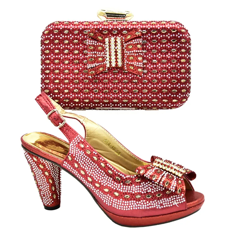 Самые новые женские туфли и сумочка в комплекте, итальянские женские вечерние комплект из обуви и сумки в нигерийском стиле, большие размеры элегантные туфли с металлическим украшением - Цвет: Красный