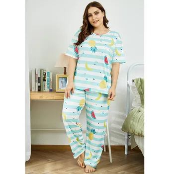 

4XL Plus Size Summer Women Pajamas Nice Good Quality Cute Fruit Printing Pajama Sets Lovely Casual Pijama Homewear Sleepwear