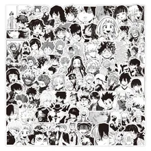 

100pcs Black and White Cartoon Japanese Comics Mixed Pack Demon Slayer Attack on Titan My Hero Academia Luggage Notebook Sticker