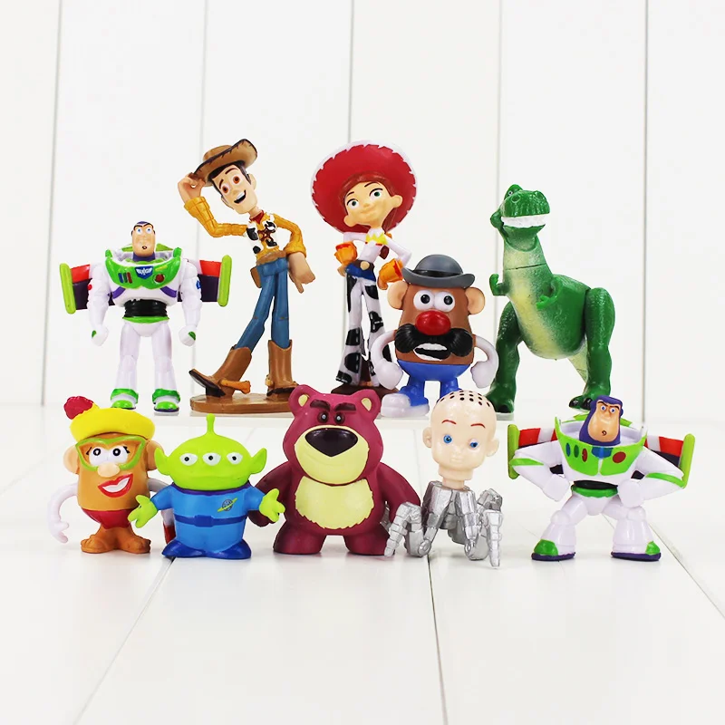 

10pcs/lot Toy Story Figure Toy Woody Buzz Lightyear Jessie Rex Lotso Mr Potato Head Little Green Men Spider Baby Toys