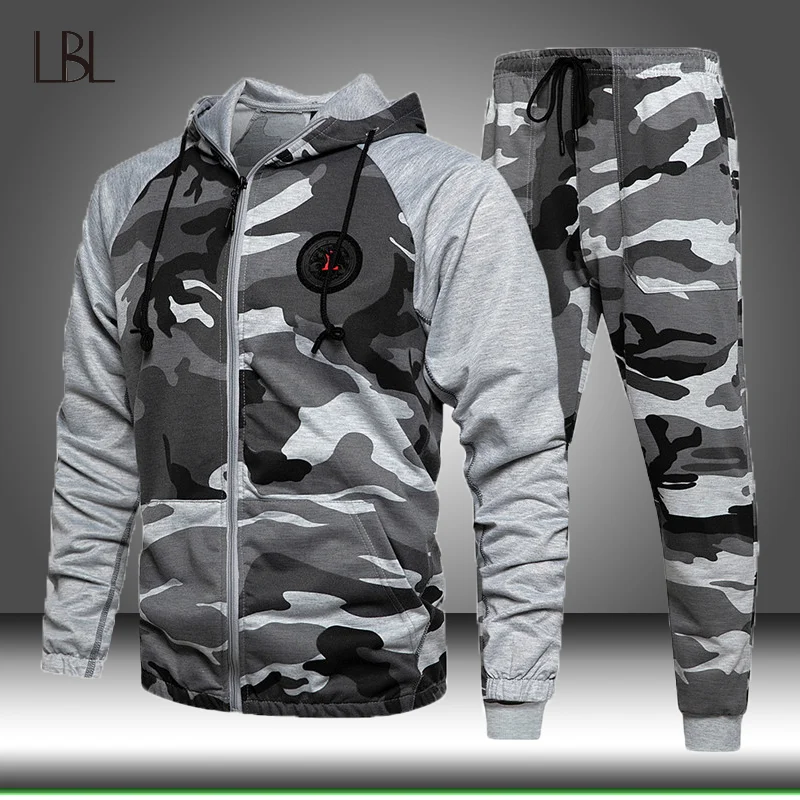 Sportwear Suit Hoodie Pants Joggers-Sets Spring Camouflage Male Autumn Pullover