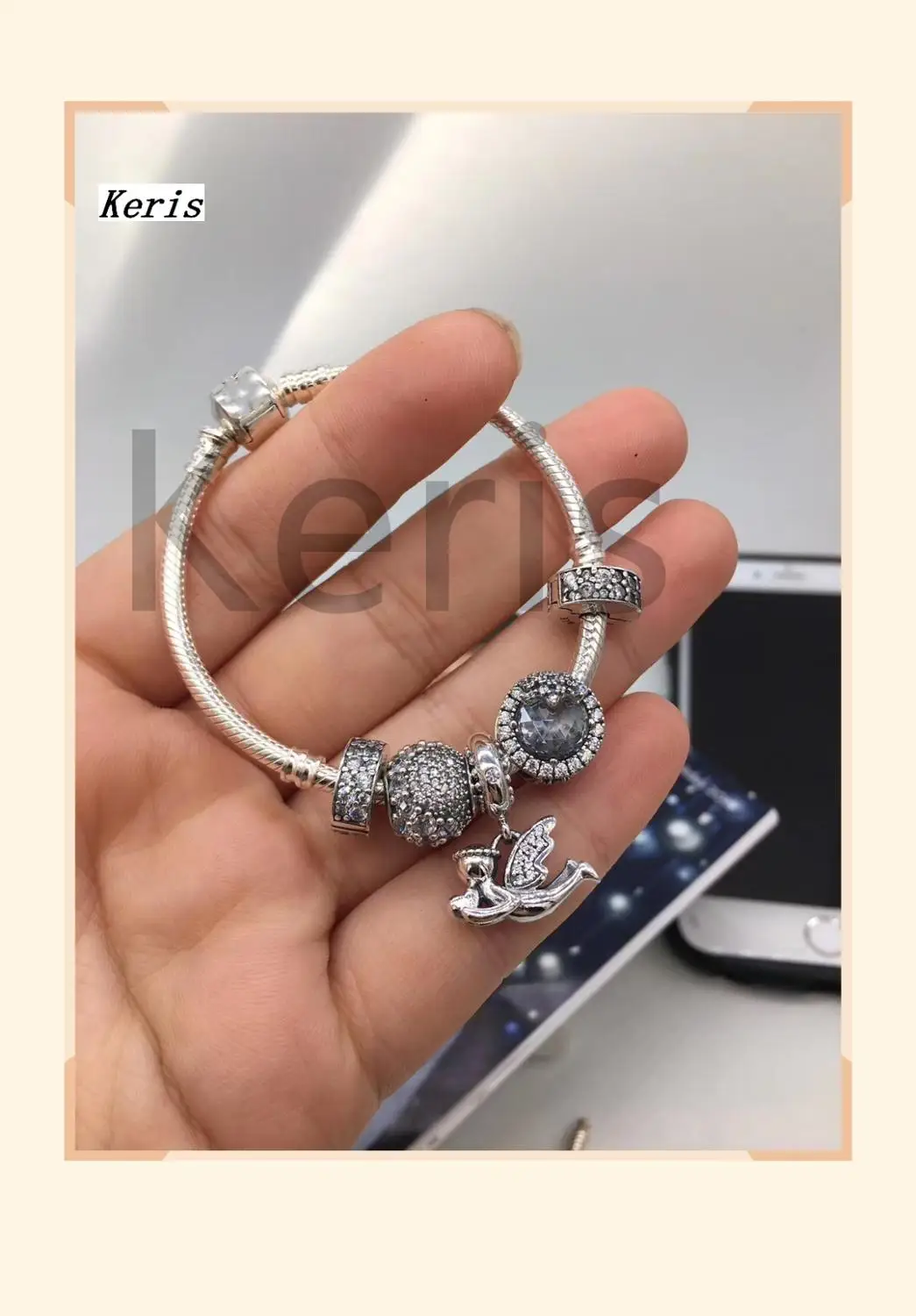 

High Quality Copy 1:1 100% Silver Angel Pendant Clasp Chain Bracelet Free Delivery