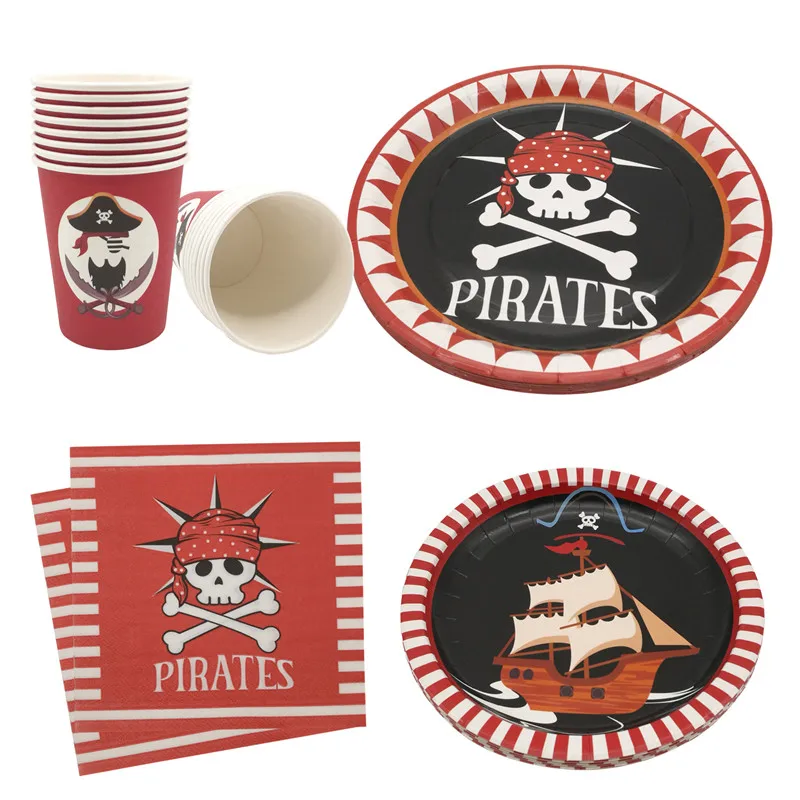 Jqsyrise Disposable Tableware Pirates Skull Paper Plates Cups Napkins