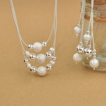 

Elegant 925 Sterling Silver Woman Jewelry Set, Fashion 3 Layered With Charming Beads Balls Necklace Dangle Earrings