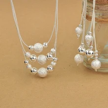 Elegante de Plata de Ley 925 conjunto de joyas para mujer de 3 capas con encanto perlas bolas collar pendientes colgantes