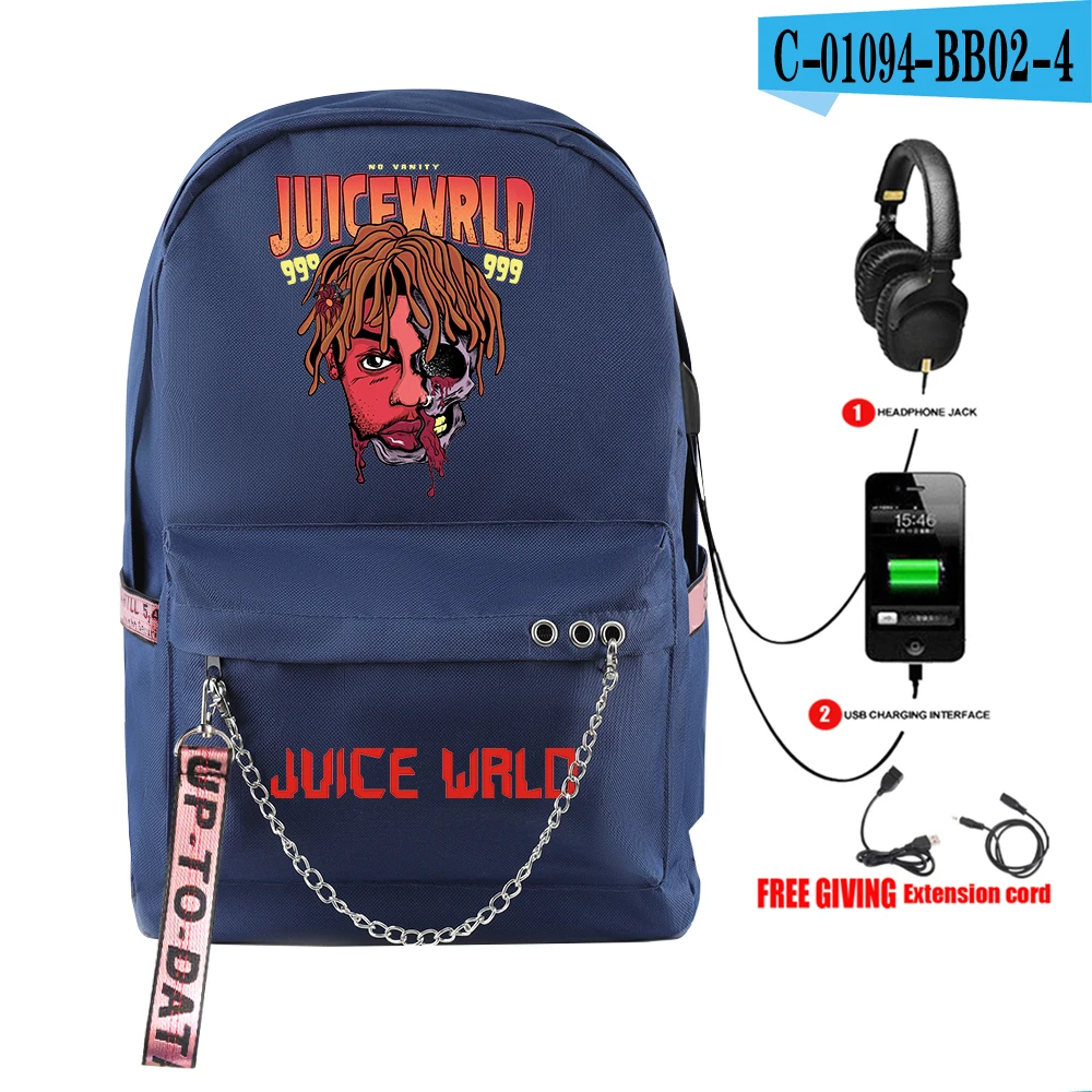 Рэппер Juice Wrld рюкзак модный хип-хоп рюкзак для ноутбука USB многофункциональный рюкзак для путешествий унисекс софтбэк рюкзаки - Цвет: blue