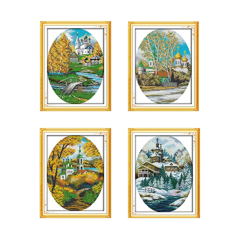 

Joy Sunday Four Seasons In Coast Cross Stitch Kits 11CT 14CT DIY Embroidery Needlework Sets for Sitting Room Decor Handmade Kits