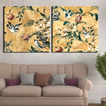 

Nature Pictures 2 Pcs Birds and Flowers Print Canvas Painting Canvas Picture Home Decor Vintage Wall Art Chinese Painting Poster